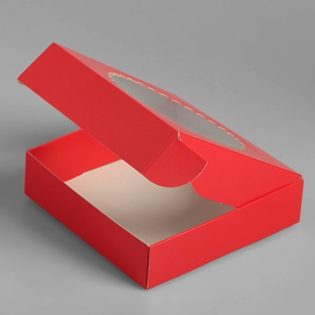 Gift box of the team with a window, 11.5 x 11.5 x 3 cm, scarlet-1