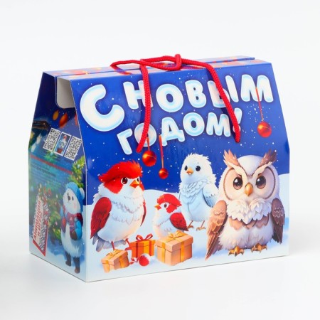 New Year. Gift box New Year's Case "Choir" from the rope. handles with animation 20.5*12*18cm.-1