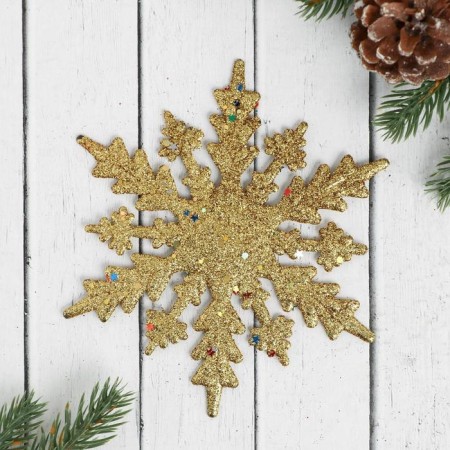 Christmas tree decoration "Snowflake - bright radiance" (set 2 pcs) 14 cm, gold silver