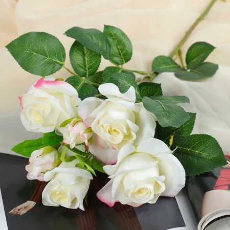 Artificial flowers "bush roses" 8x65 cm, white