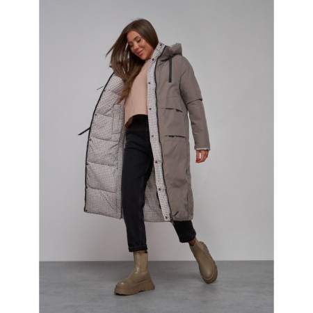 Coat insulated two -sided female, size 48, brown color-14