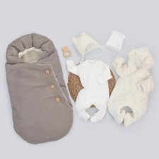 Set for discharge Winter Kinderlitto Velvet, 5 items, height 56-62 cm, gray-beige color