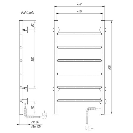 Electric towel Domoterm 109-6, 400x800 mm, right, white matte-3