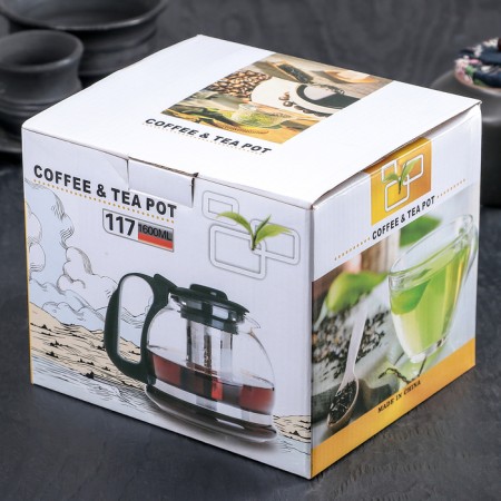 Glass teapot “Illusion”, 1.6 liters, with metal sieve, black color-5