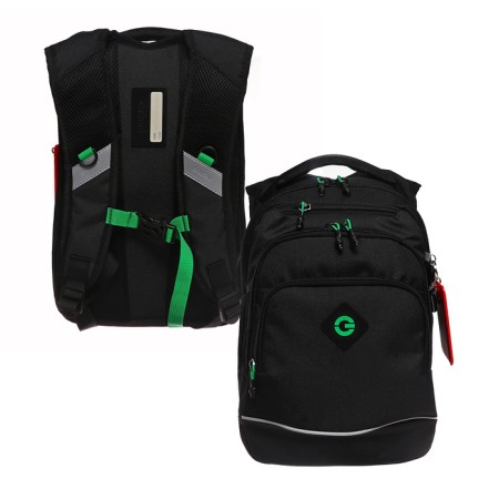 School backpack, 40 x 25 x 22 cm, Grizzly, ergonomic back, laptop department, black