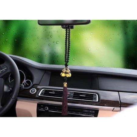 Decoration on the mirror, for good luck on the road, wood, dark cherry-1