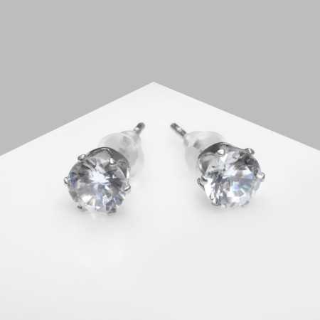 Earrings with rhinestones "Pusets" radiance, circle, d = 0.5, white color in silver-2