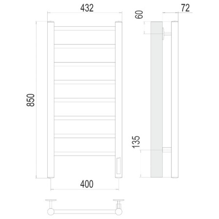 Terminus heated towel rail "Aurora" P8, 400x850 mm, chrome-2
