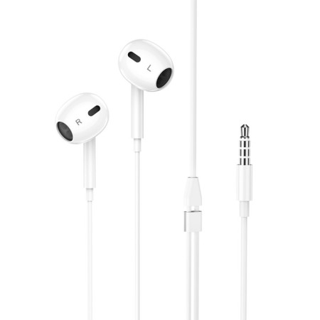 Hoco M1 Max headphones, wired, inserts, microphone, 1.2 m, white