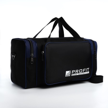 Road bag with lightning, 3 outer pockets, long belt, black/blue color