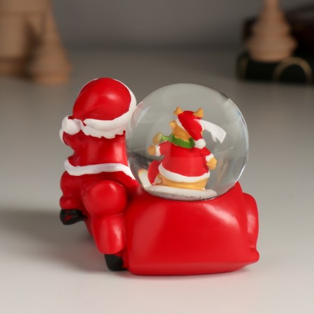 Souvenir Polystone Water Ball "Santa Claus on a motorcycle with a stroller" MIX 7.5x8.2x7 cm-4