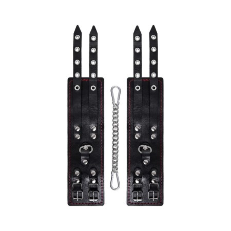 Shackles with two belts and a black Pecado BDSM lining, genuine leather, black-3