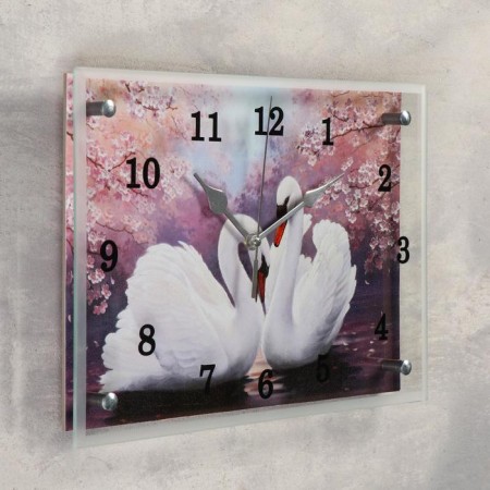 Carty clock is wall, series: animal world, "swans", 25 x35 cm-1