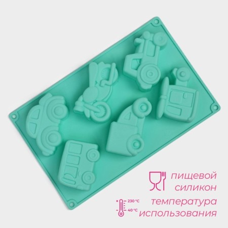 Silicone form for baking shares "transport", 30 × 17.5 cm, 6 cells (9 × 5.5 × 3.5 cm), blue color-1