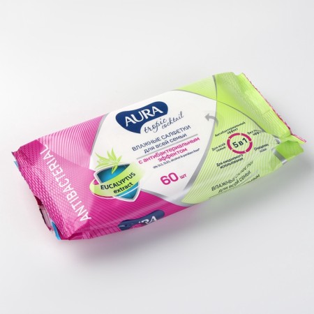 Wet napkins Aura Tropic Cocktail, with antibacterial effect, 60 pcs.-6