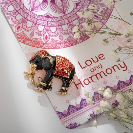 Brooch "Indian Elephant", red-gray color in gold-1