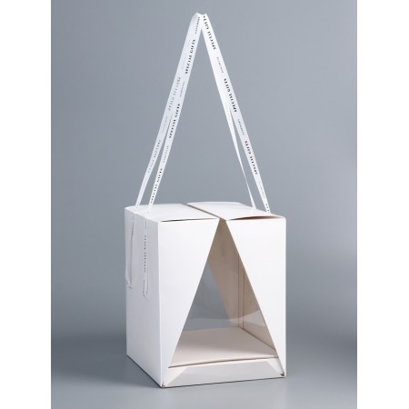 Box under the bento-port with ribbons, white, 25 x 25 x 27 cm