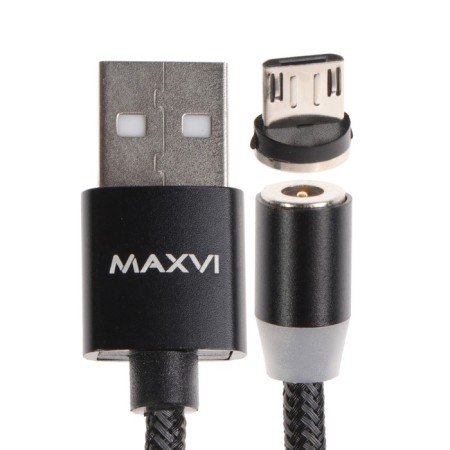 MaxVI MCM -01M cable, microUSB - USB, 2 A, 1 m, magnetic, nylon, backlight, black-1
