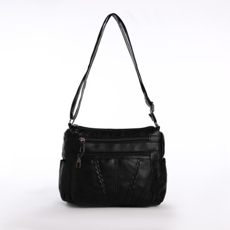 Female bag on one shoulder, on a zipper, black color