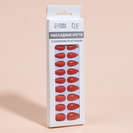 Patch nails, 24 pcs, with adhesive plates, almond shape, coral color-6
