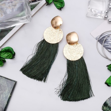 Earrings Assorted Hindi's Brushes, green color in gold, l brush 8 cm-1
