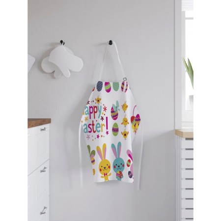 Apron kitchen with a photo print "Bunnies and Easter eggs", adjustable, size OS-1