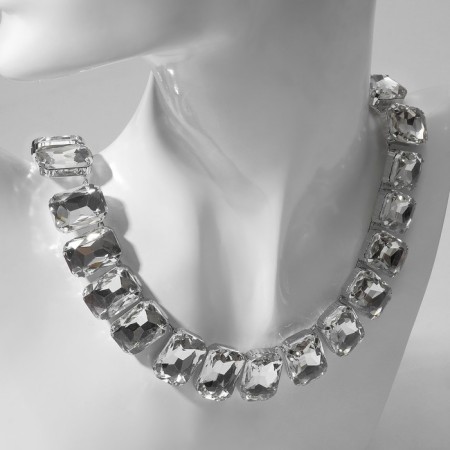 The necklace "Jewel" is rectangles, white color in silver, 32 cm