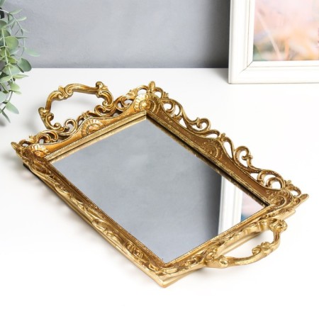 Standing interior polystone with mirror "openwork lines" gold 41.5x23.5x5 cm