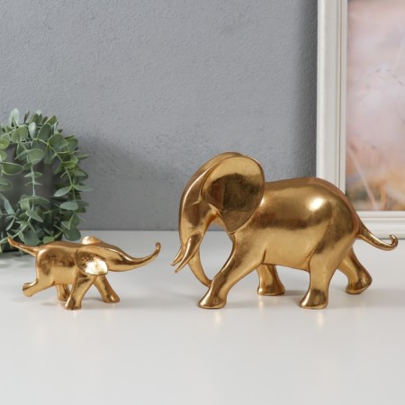 Souvenir Polystone "elephant with an elephant" gold set 2 pcs 32x6.6x13 cm-1