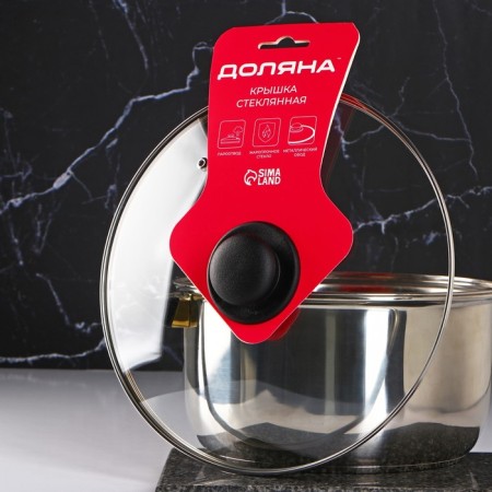 Glass cover for pans and pots “Dolyana”, D = 28 cm, stainless rim, plastic handle-3