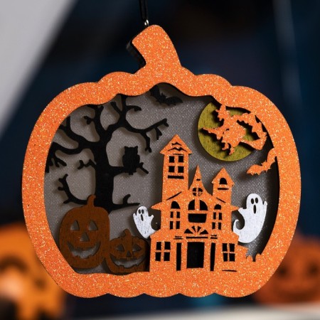 LED suspension "Pumpkin with a lock" 15.5 × 15 × 3.3 cm, plastic, batteries LR1130x3, glow warm white-1