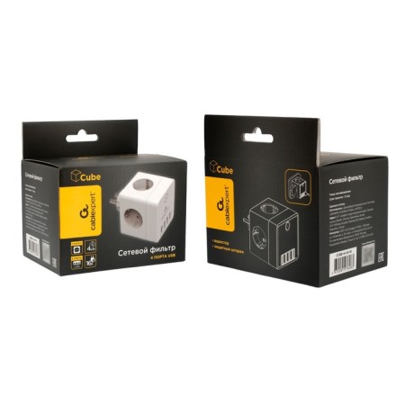 Network filter Cablexpert Cube Cube-4-U4-W, 4 P, 16A, 4xUSB, Ur. Protection 2+, White, box-2