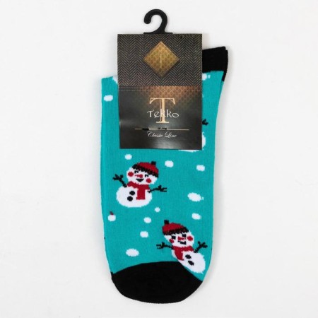 Men's socks "Snowmen" is turquoise color, size 27-3