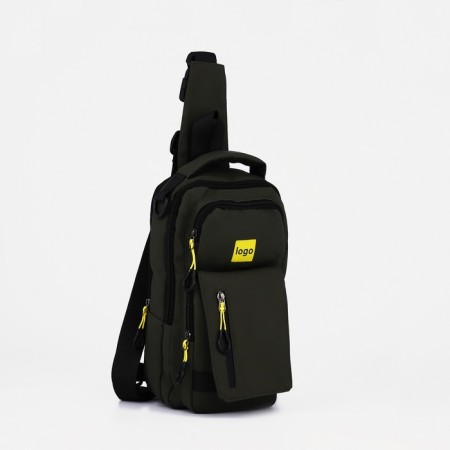 Male sling bag from textiles, with USB, green color-1