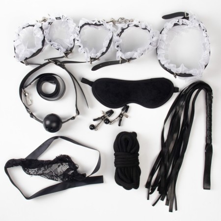 Erotic bdsm set of oka-hpki, with white lace, black, eco-leather, 9 items-6