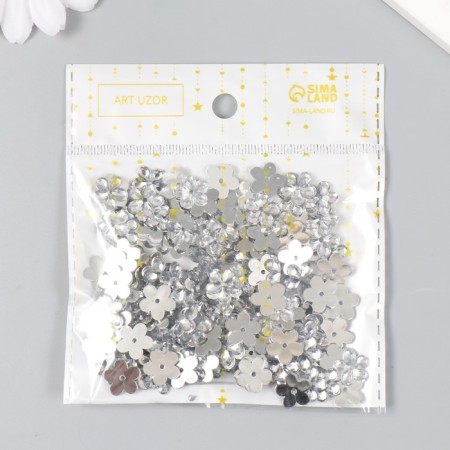 Decor for creativity Plastic 1 Puncture "Rhinestones Flower. Silver" set of 150 pcs 1.2x1.2 cm-3