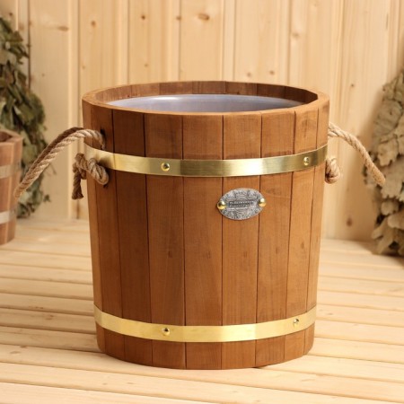 Zaparik 13 liter with a plastic insert, rope handles, brass hoop of thermo linden-1