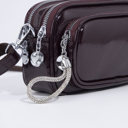 Cross-Bodi bag with zipper, burgundy color-3