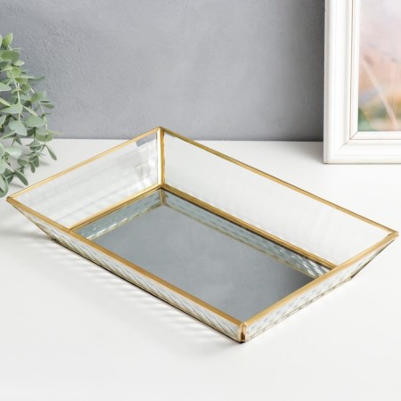 Standing interior glass with a mirror rectangular "wave" 4x20x30 cm-2