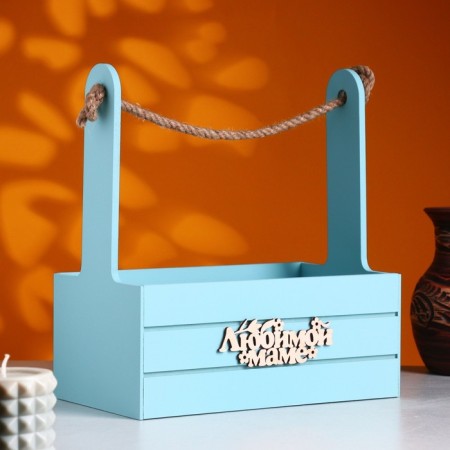 Box - wooden Kashpo 25x15x30 "Beloved Mom" ​​gray -blue