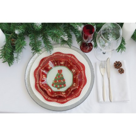 Plate Glass Dunch Dailers "New Year's spruce", D = 25 cm-4