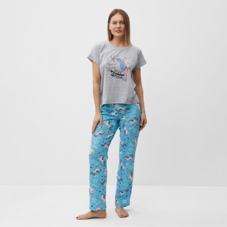 Home female "Unicorn" (T -shirt/Pants), Gray/Blue color, size 48