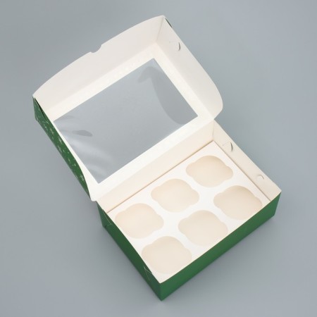 Folding box for 6 cupcakes with the window “Happy New Year!”, Fox, 25 x 17 x 10 cm, new year-3