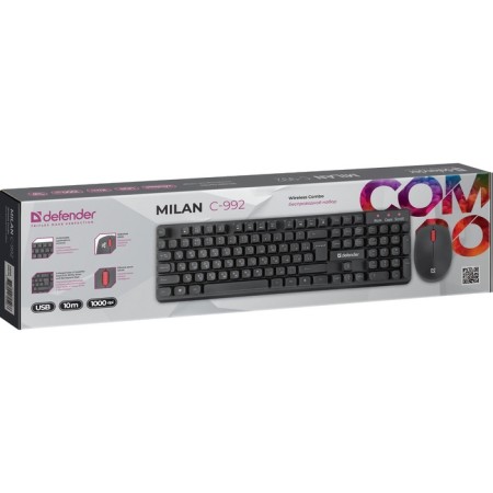 The keyboard set and the Defender Milan C-992 mouse, membrane, 104 keys, 1000 dpi, USB, black-2