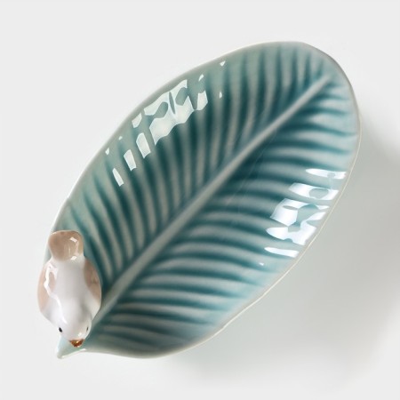Ceramic serving "Bird on a leaf", 15.5 × 8.5 cm, blue color-2