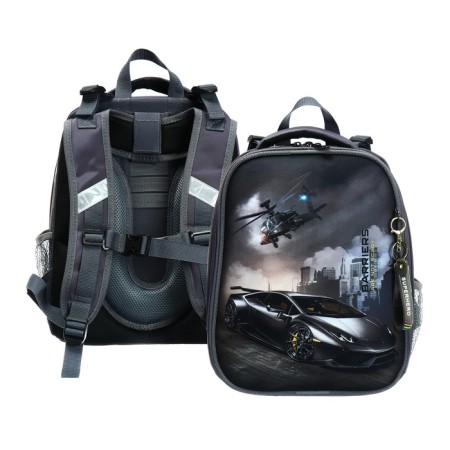 School backpack 38 x 30 x 16 cm, ergonomic back, Stavia "Auto", brown