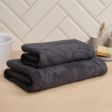 Tenle of Terry Jacquard Lovelife Leaves 50x90 cm, dark gray color, 100% HL, 500 g/m2