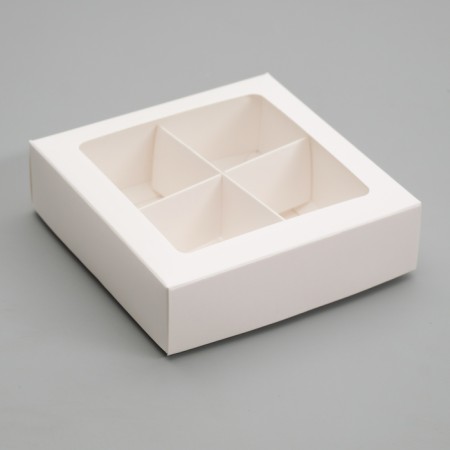 Box for sweets 4 pcs, with a window, white 12.5 x 12.5 x 3.5 cm