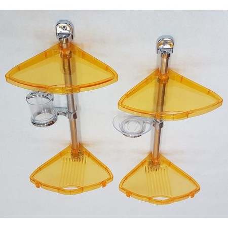 Corner shelf, aluminum tube, 4 shelves, soap dish, glass, orange color-1