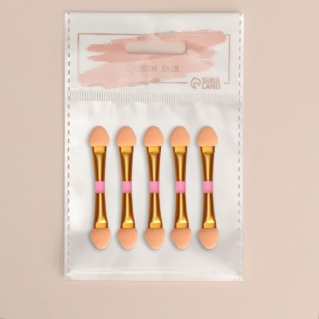A set of applicators for shadows, bilateral, 5 pcs, 5.5 cm, pink/gold color-5